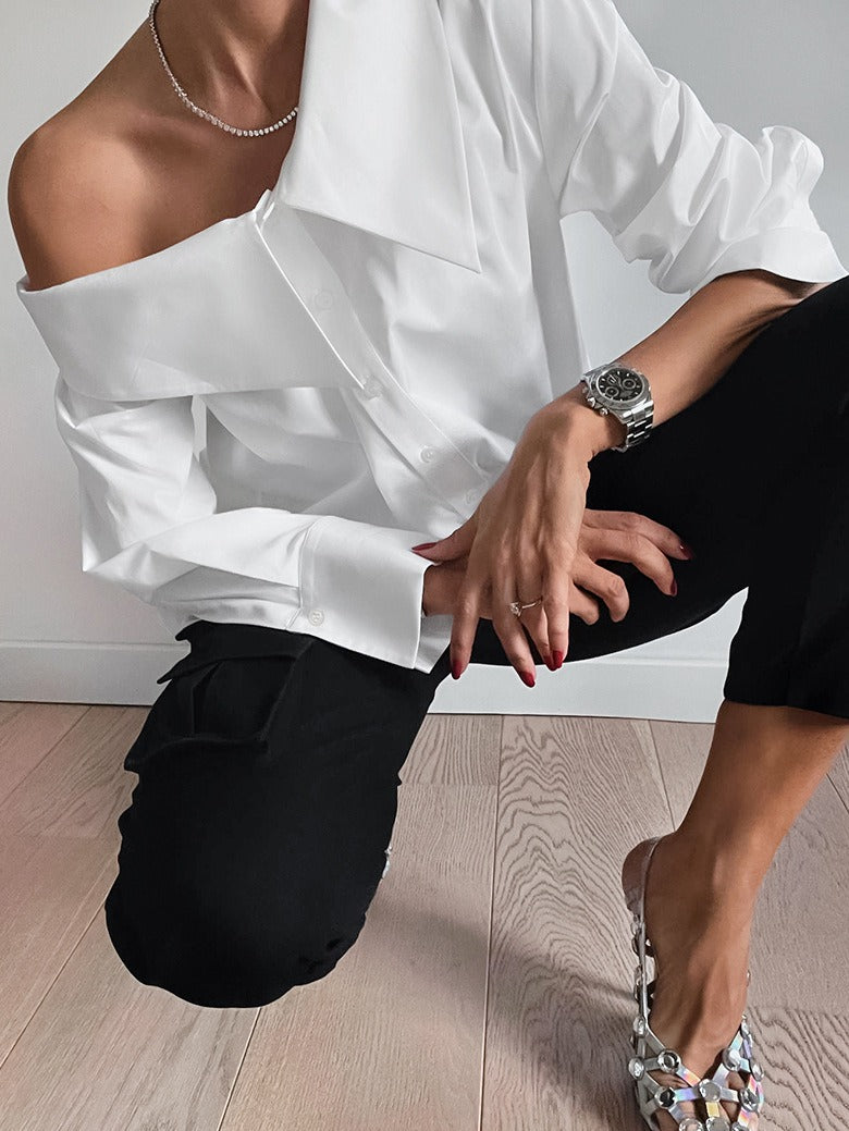 Off-Shoulder Irregular Collar Shirt