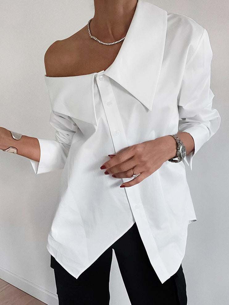 Off-Shoulder Irregular Collar Shirt