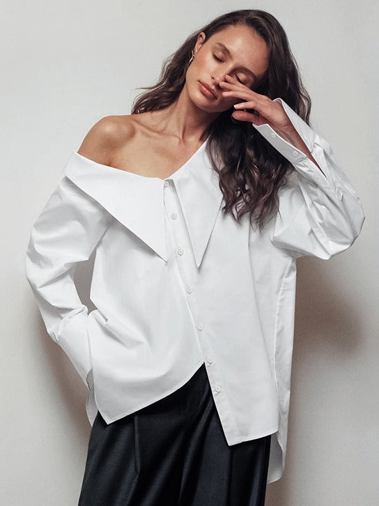 Off-Shoulder Irregular Collar Shirt