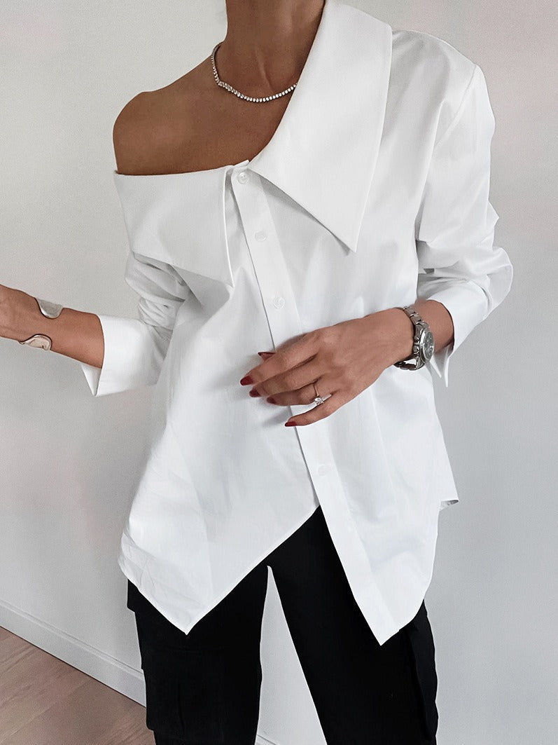 Off-Shoulder Irregular Collar Shirt