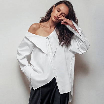 Off-Shoulder Irregular Collar Shirt