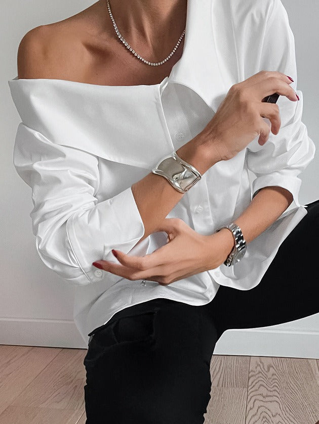 Off-Shoulder Irregular Collar Shirt